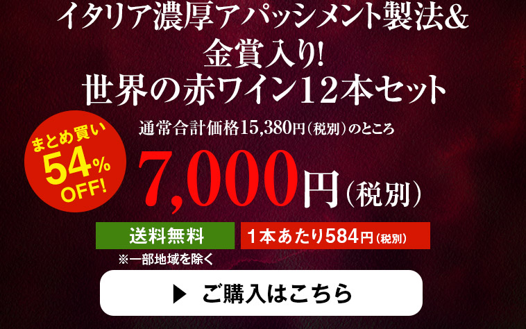 イタリア濃厚アパッシメント製法＆金賞入り！世界の赤ワイン１２本セット