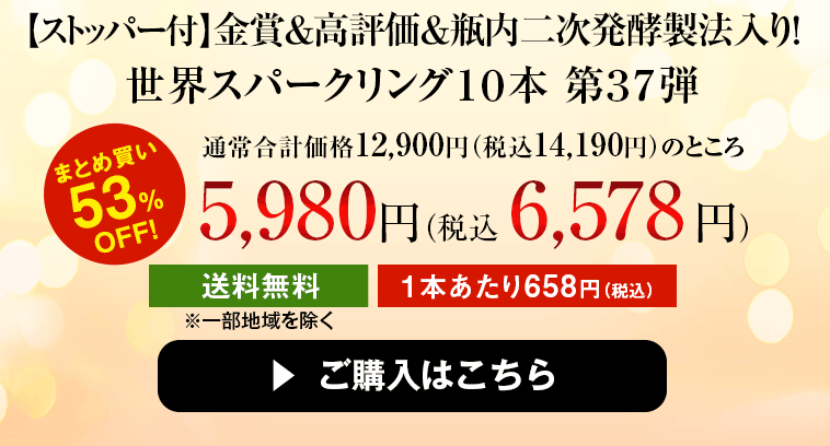 【ストッパー付】金賞＆高評価＆瓶内二次発酵製法入り！ 世界スパークリング１０本 第３７弾