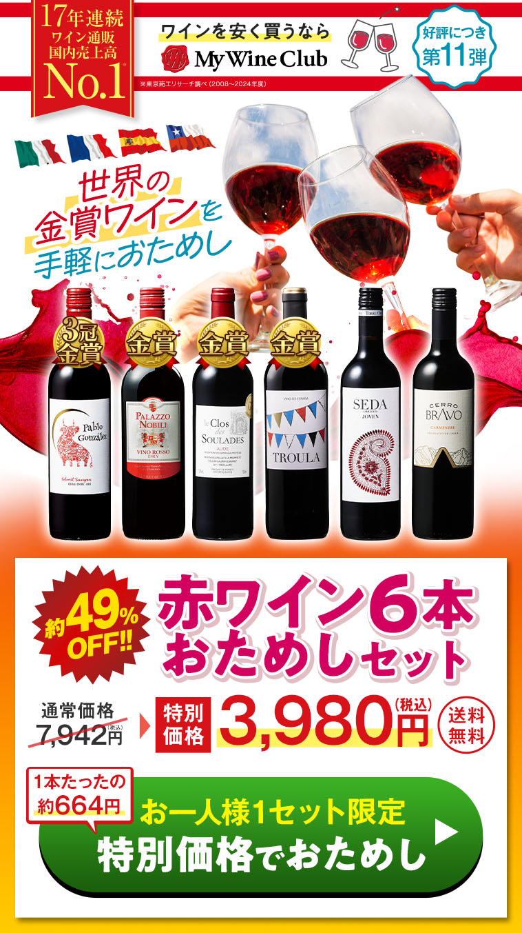 赤ワインお試し６本セット 第11弾