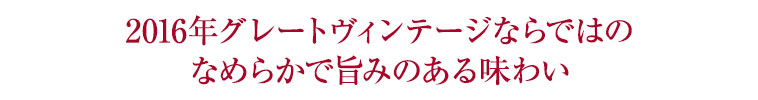 2016年グレートヴィンテージならではのなめらかで旨みのある味わい