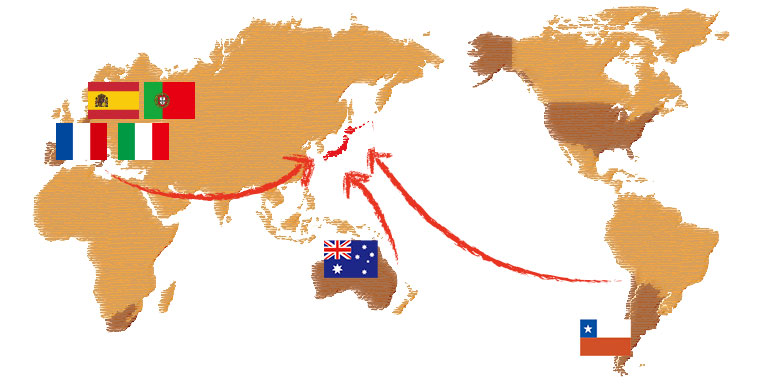 イタリア,フランス,ポルトガル,スペイン,オーストラリア,チリ