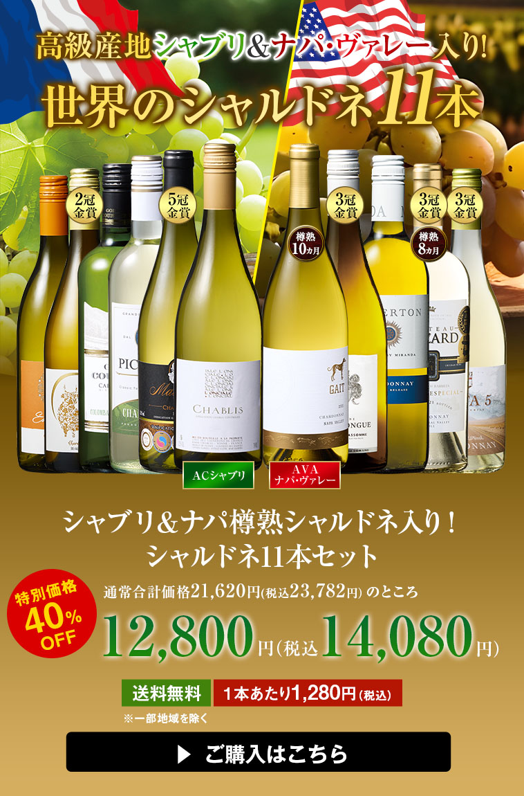 シャブリ＆ナパ樽熟シャルドネ入り！シャルドネ11本セット