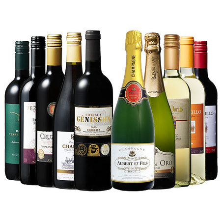 【5０％OFF】憧れのシャンパーニュ＆ボルドー＆カバ入り！三大銘醸地の赤白泡１0本セット