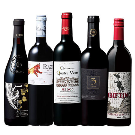 ワイン銘醸国から厳選！格上＆高評価フルボディ赤５本セット第４弾