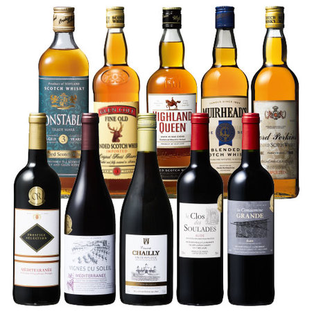 フランス赤ワイン＆世界のウイスキーバラエティ10本セット
