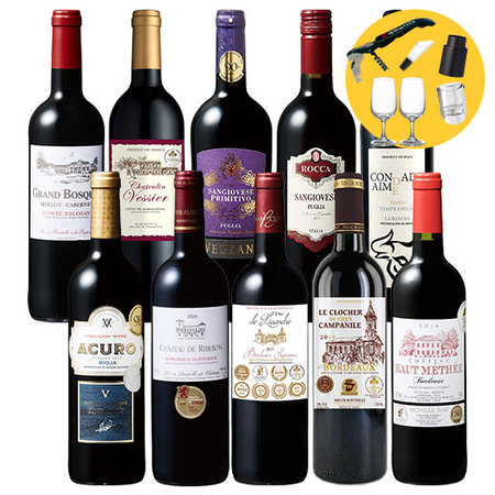 【ワイングッズ付き】金賞総数28個！欧州最強級赤ワイン10本セット 第3弾