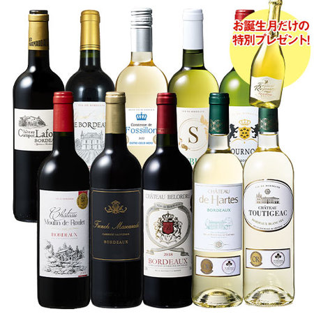 【プレセントワイン付】当たり年入り！ボルドー金賞赤白ワイン１０本セット