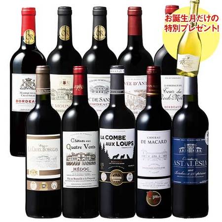 【プレセントワイン付】ボルドーグレートヴィンテージ赤１０本セット