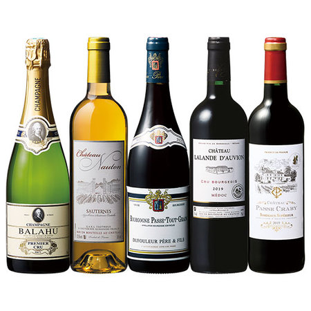 シャンパーニュ＆ソーテルヌ入り！フランス銘醸地赤白泡5本セット