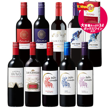 ボックスワイン付き！コスパ抜群チリ赤ワイン１０本セット　第2弾
