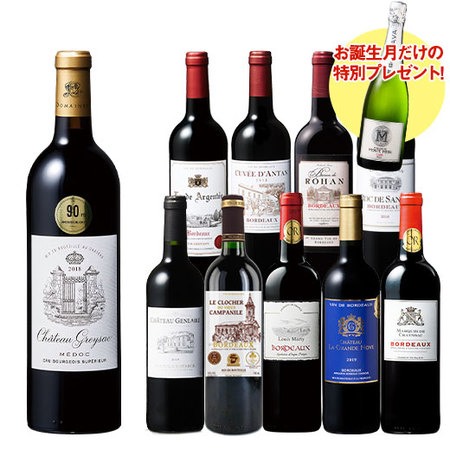 【プレセントワイン付】ボルドーグレードヴィンテージ飲み比べ赤ワイン１０本セット