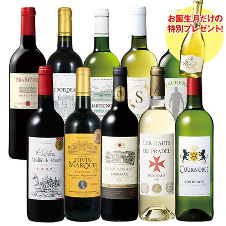 【プレセントワイン付】当たり年入り！ボルドー金賞赤白ワイン１０本セット