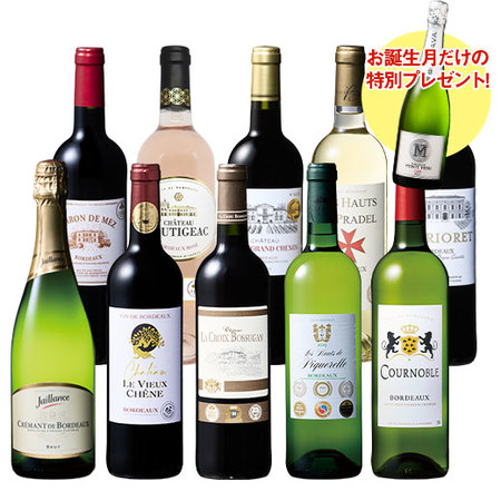 【プレセントワイン付】ボルドー赤白泡ロゼバラエティ１０本セット第２弾