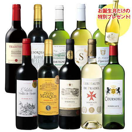 【プレセントワイン付】当たり年入り！ボルドー金賞赤白ワイン１０本セット第２弾