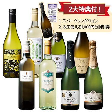 カバ2本入り！夏に飲みたい！白＆スパークリングワイン8本セット